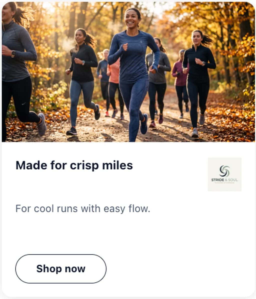 Stride and Soul ad creative reading made for crisp miles with a shop now button
