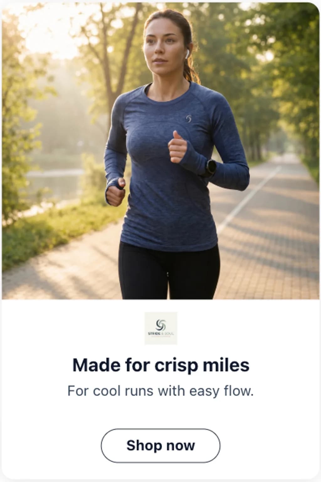 Stride and Soul tall ad creative reading made for crisp miles for cool runs