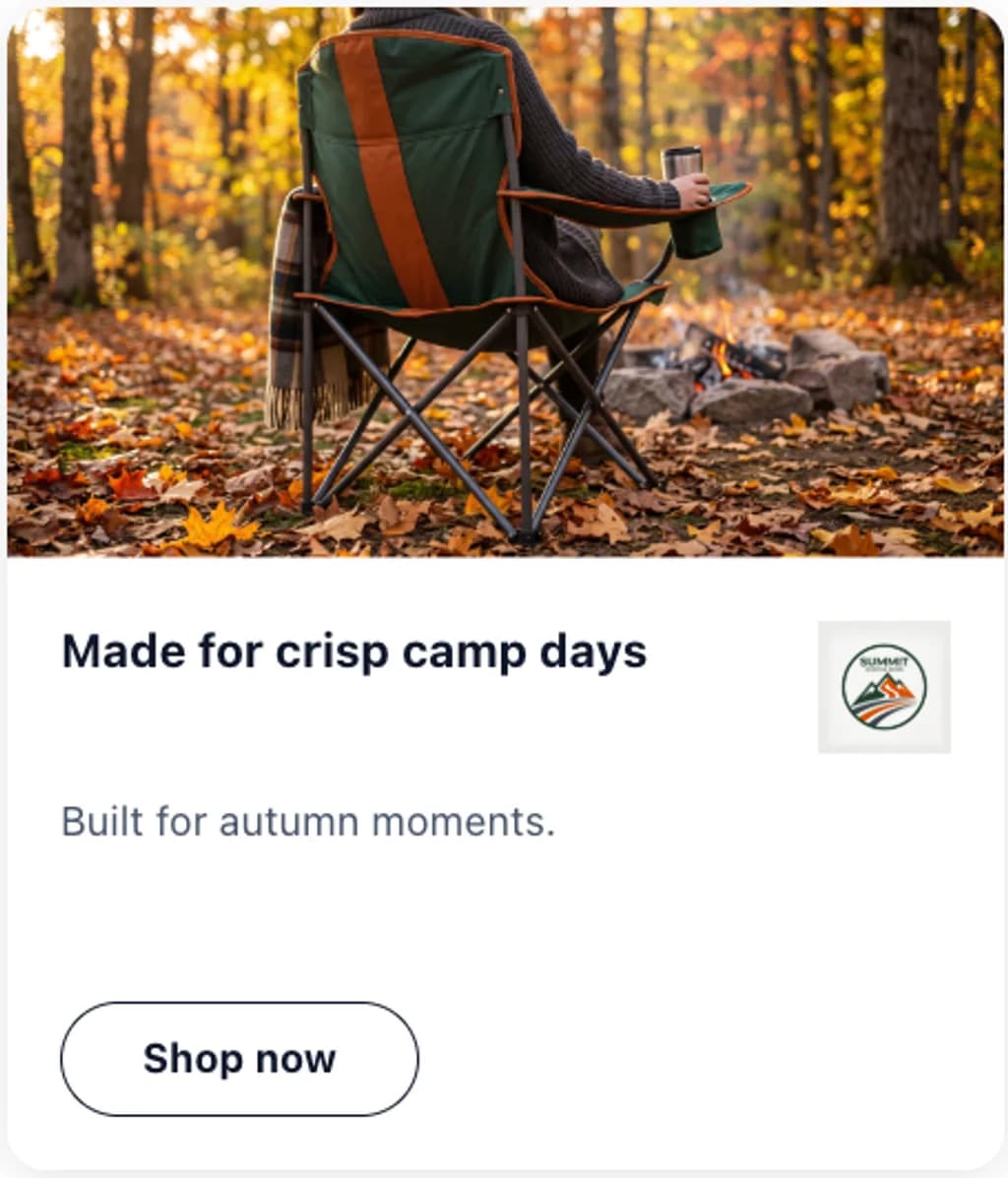 Summit ad creative reading made for crisp camp days with a shop now button