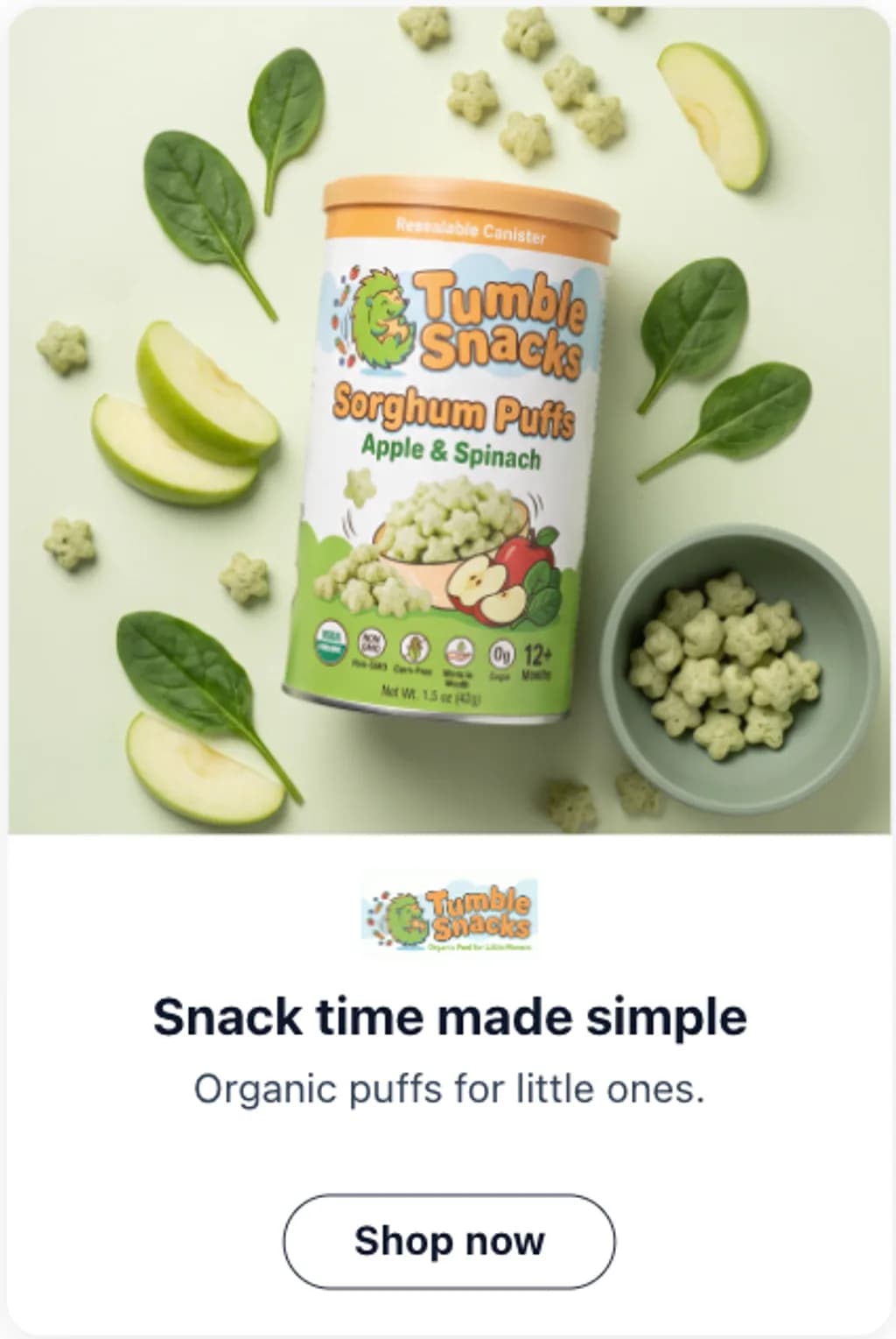 Tumble Snacks tall ad creative reading snack time made simple for little ones
